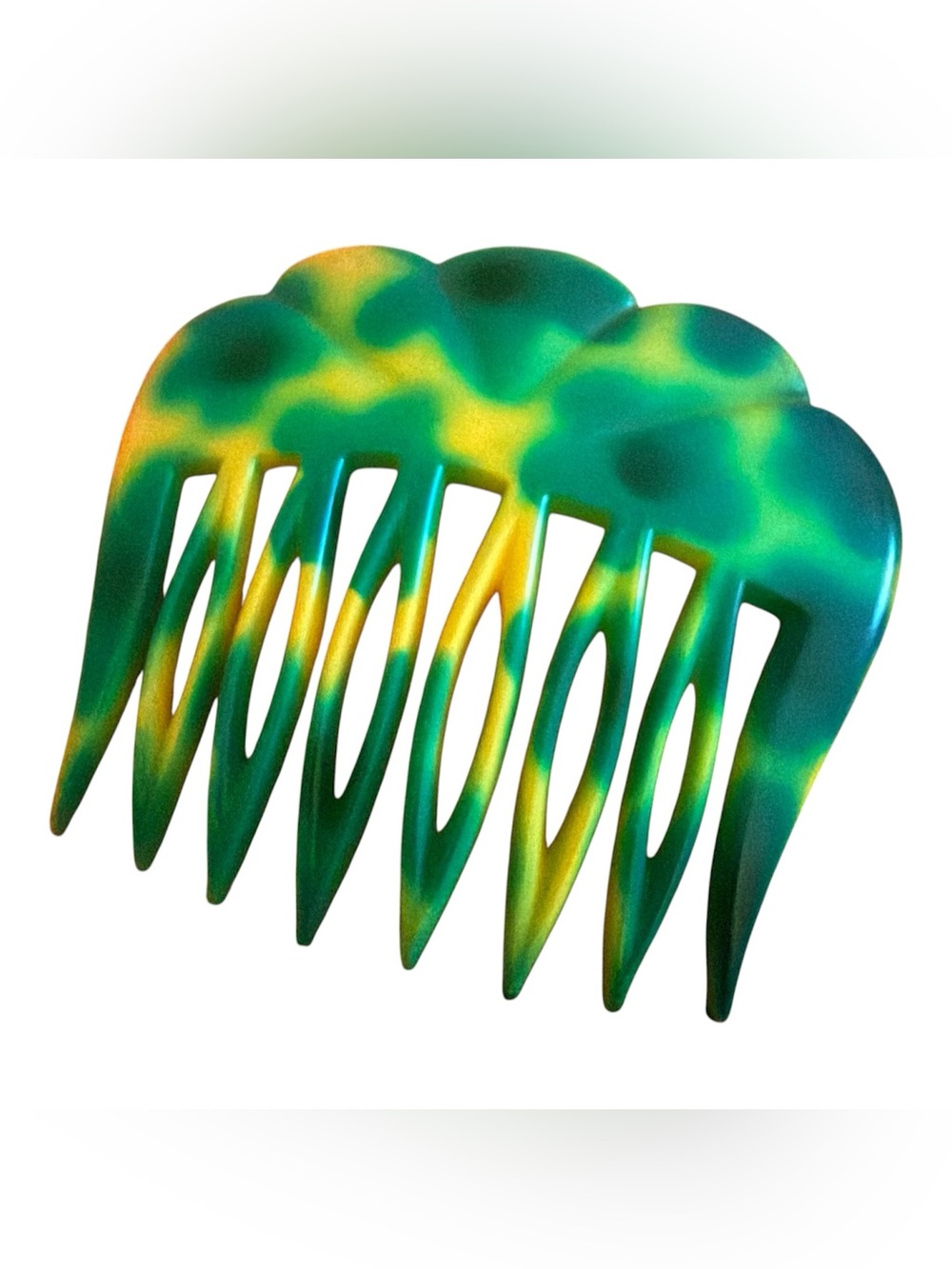 1960’s French Green & Yellow Scalloped Hair Comb, Paris‎ Made, Deadstock, Unworn